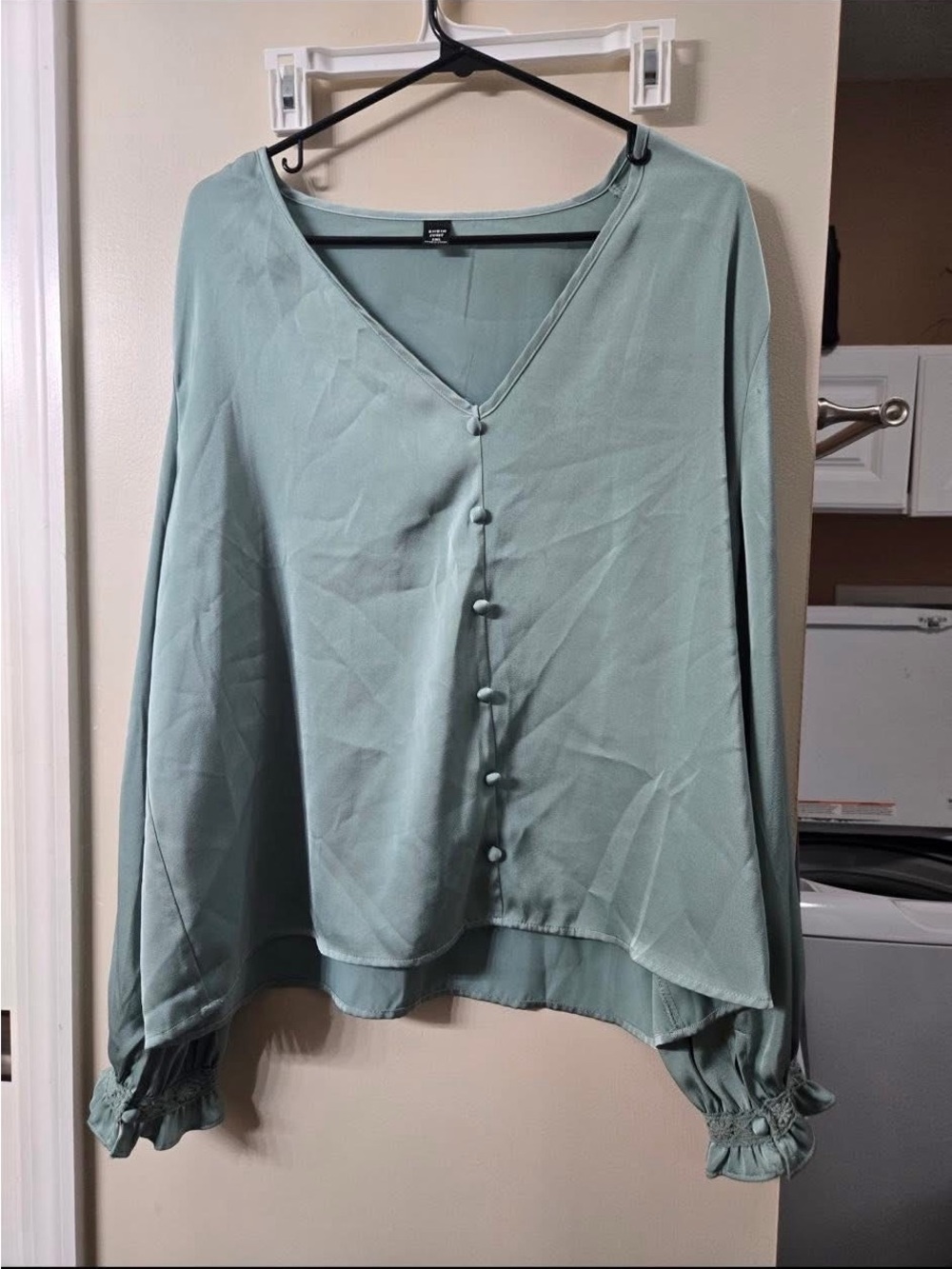 Light Sage Button-Front V-Neck Women's Top